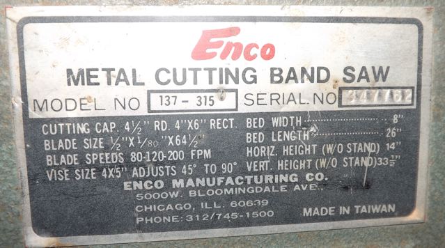 4-1/2" x 6" ENCO ... HORIZONTAL BANDSAW